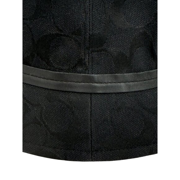 Vintage Coach Black CC Logo Jacquard Designer Bucket Hat W/Faux Leather Trim Y2K - Picture 3 of 10